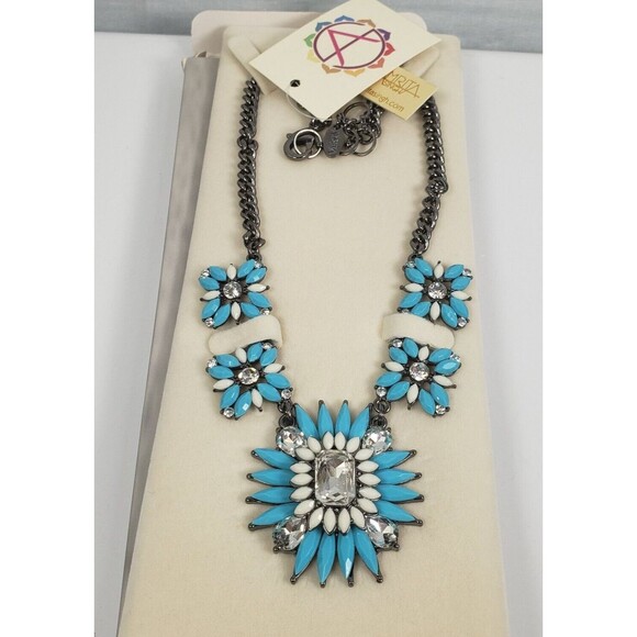 Amrita Singh Women Turquoise Ivory Rhinestone Necklace Southwestern Chunky - Picture 4 of 16